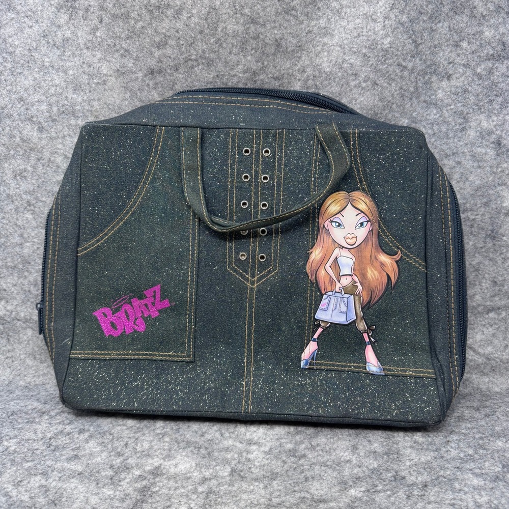 Vintage Y2K Bratz Doll Carrying Case Glitter Denim Travel Bag Jean Bag Tote MGM